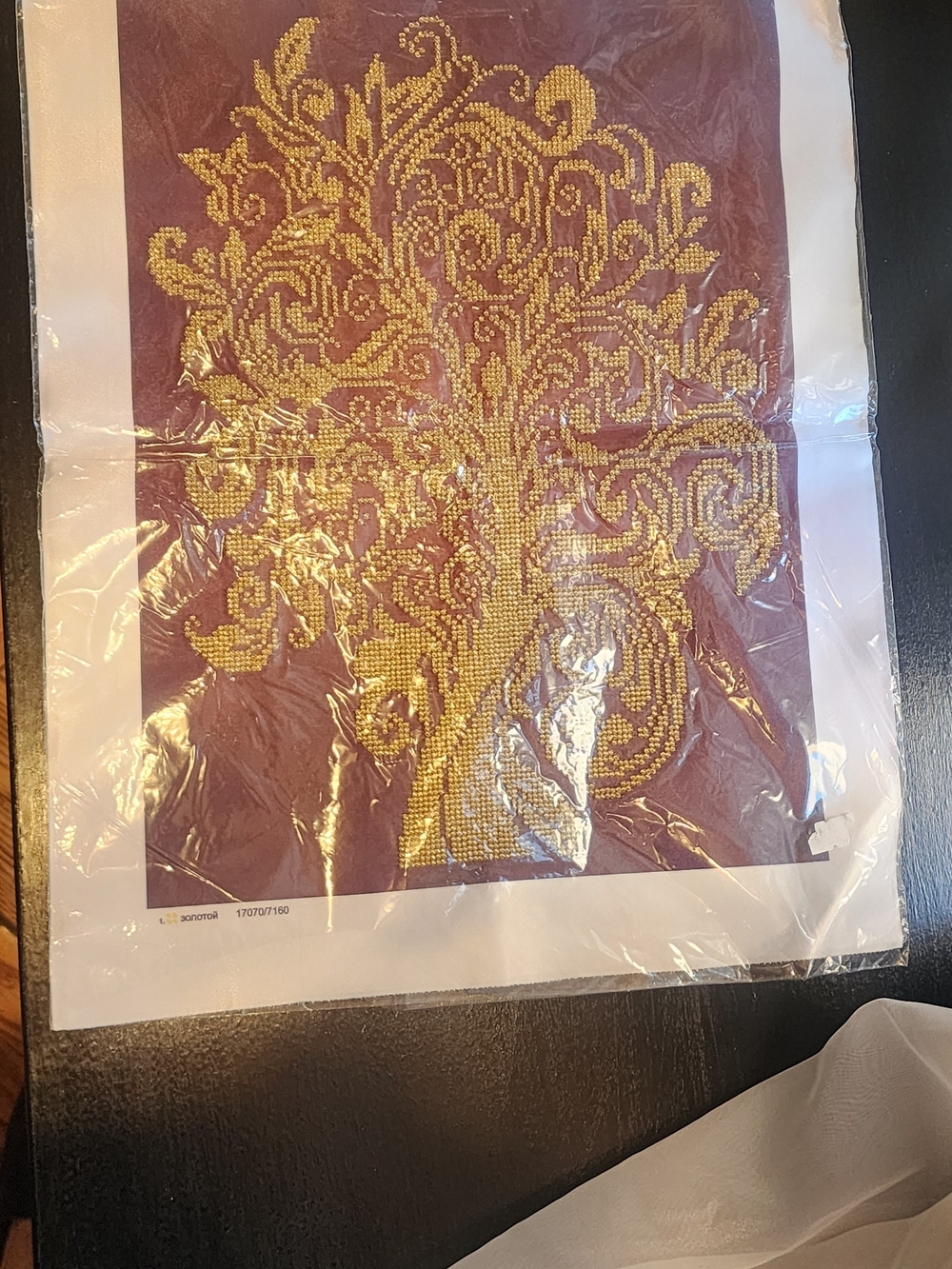 Gold Beaded Tree Wall Art on Deep Burgundy Canvas